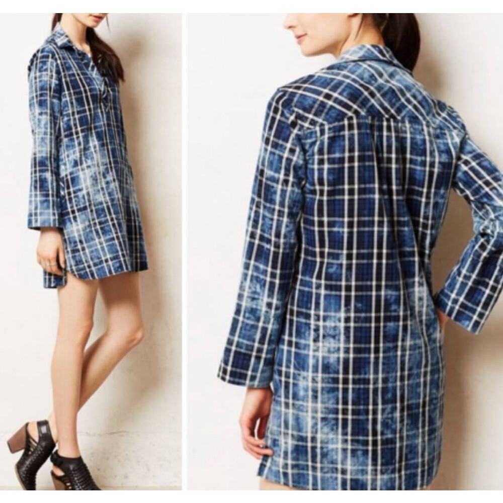 Anthropologie Cloth & Stone Mimeograph Flannel Long Sleeve Shirt Dress XS Thick